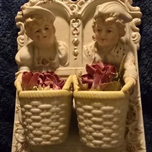 Vintage Occupied Japan Hand Painted Bisque Matchholder 4.5x6.5